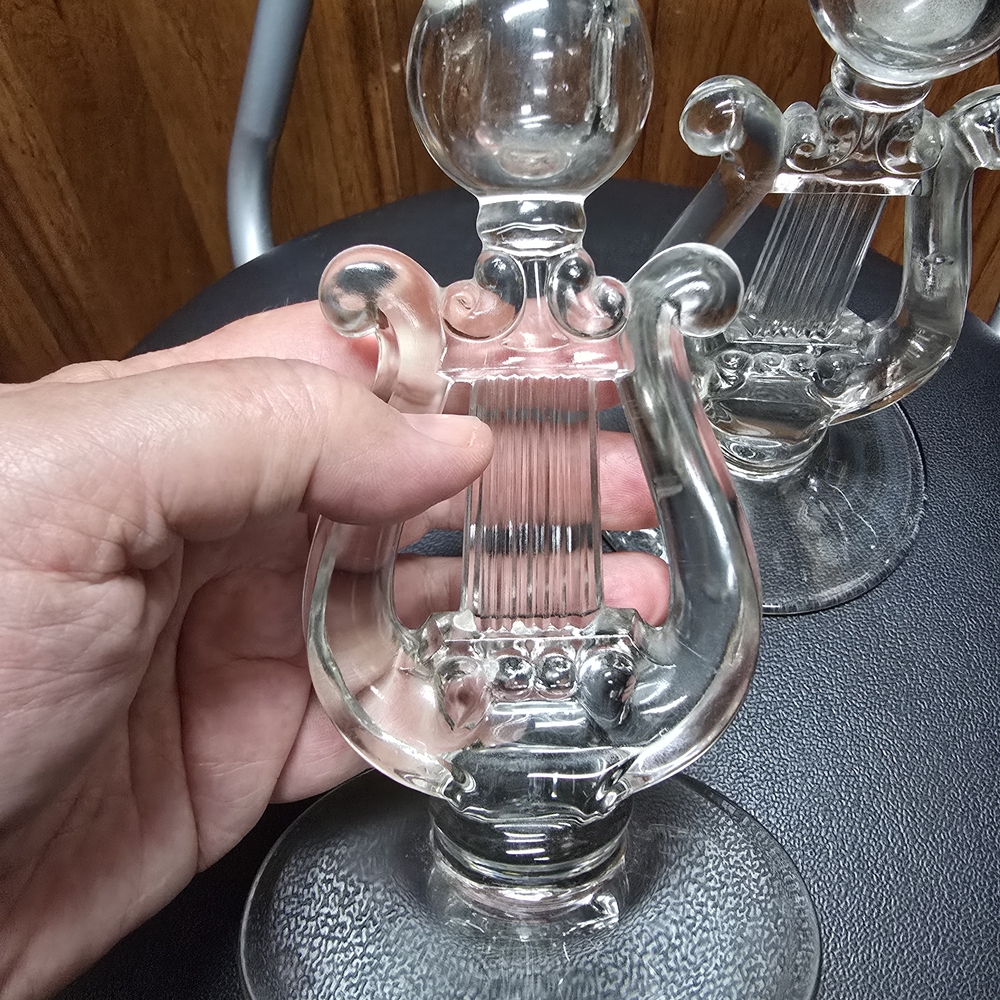 Crystal Lyre "Harp" Clear Glass Candle Holders - Picture 5 of 6